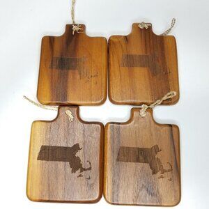 Wooden coasters Massachusetts etched outline carved brown 4" x 4" wall art home